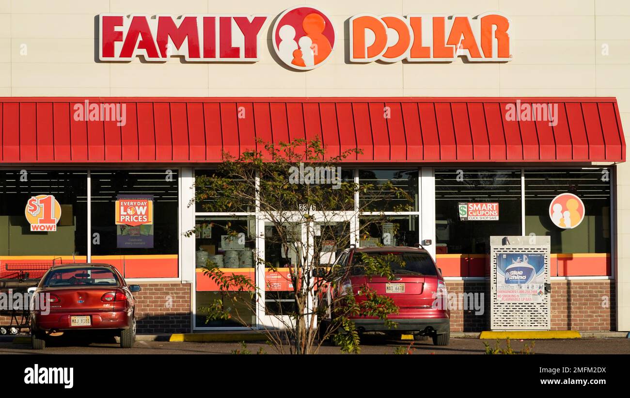 The Family Dollar logo is centered above one of its variety stores in