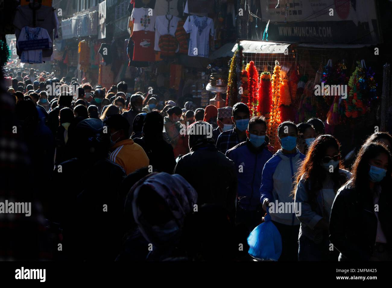 Shoppers Crowd The Ason Market During First Day Of Tihar Festival In