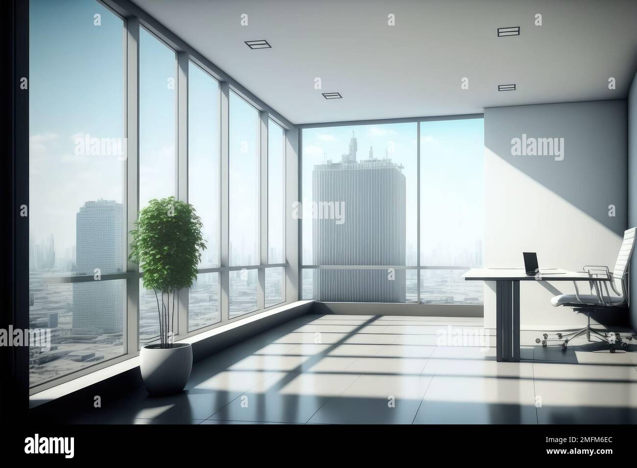 Empty modern office background in city center . Workspace interior design .  Clean and bright office gallery background. Peculiar AI generative image  Stock Photo - Alamy