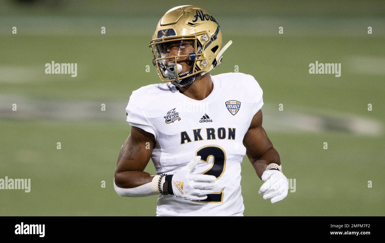 Akron Zips wide receiver Nate Stewart (2) during an NCAA football game  against the Ohio Bobcats on Tuesday, Nov. 10, 2020 in Athens, Ohio. (AP  Photo/Emilee Chinn Stock Photo - Alamy