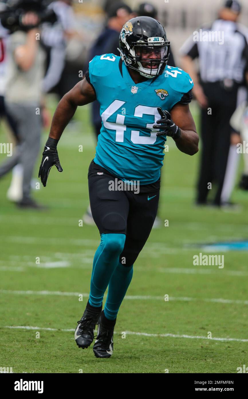 Jacksonville Jaguars linebacker Joe Giles-Harris during warm-ups before an  NFL football game against the Houston Texans, Sunday, Nov. 8, 2020, in  Jacksonville, Fla. (AP Photo/Gary McCullough Stock Photo - Alamy