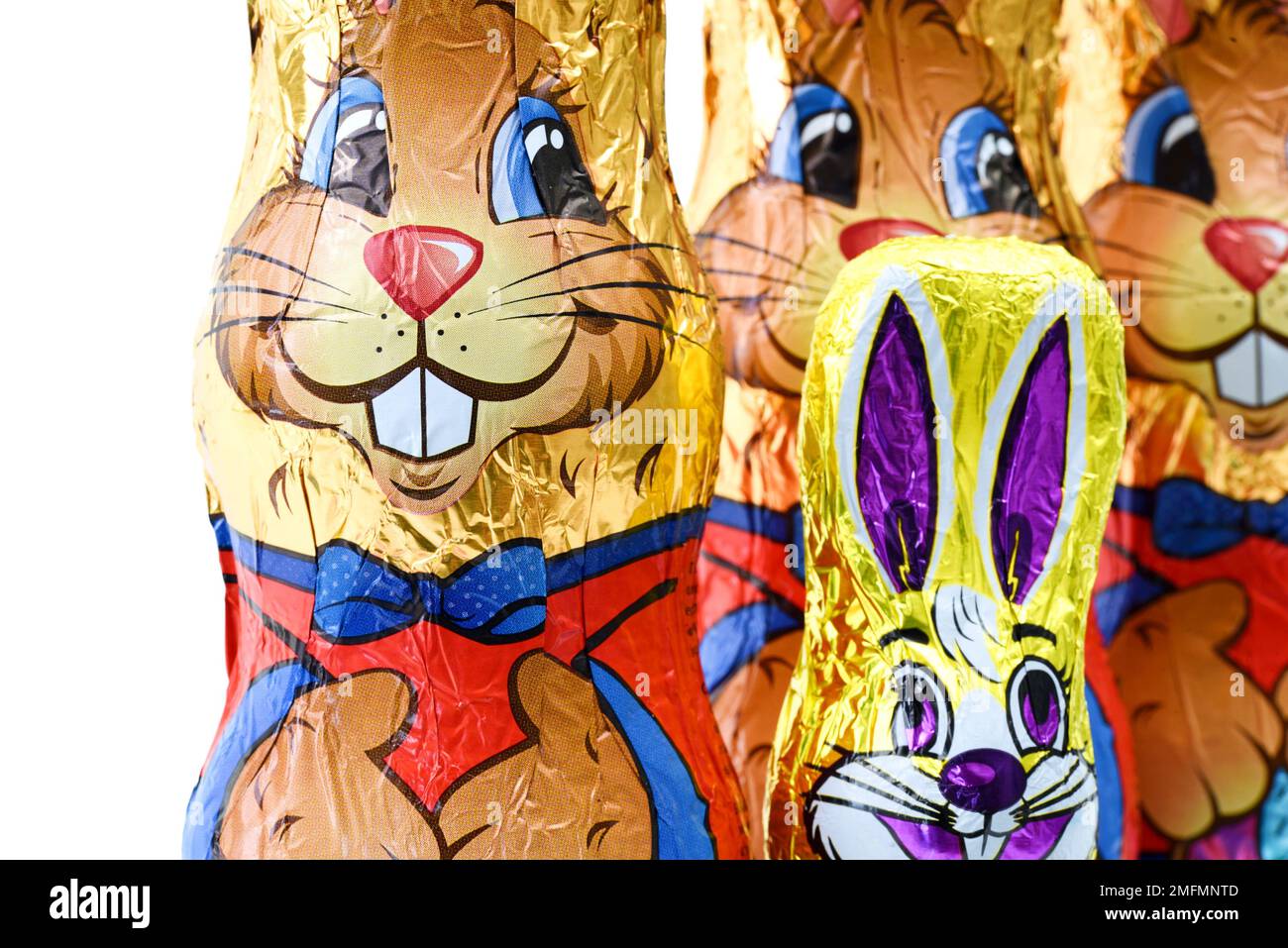 Den Helder, Netherlands. January 2023. Easter bunnies and Easter eggs in colorful tinfoil. High quality photo Stock Photo