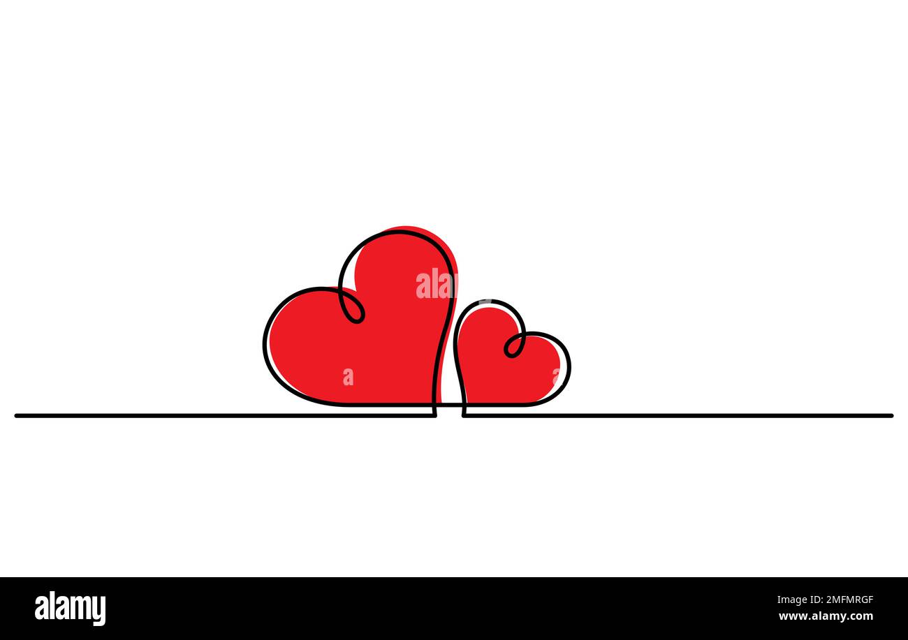 two hearts in continuous line drawing romanticism minimal style vector illustration Stock Vector