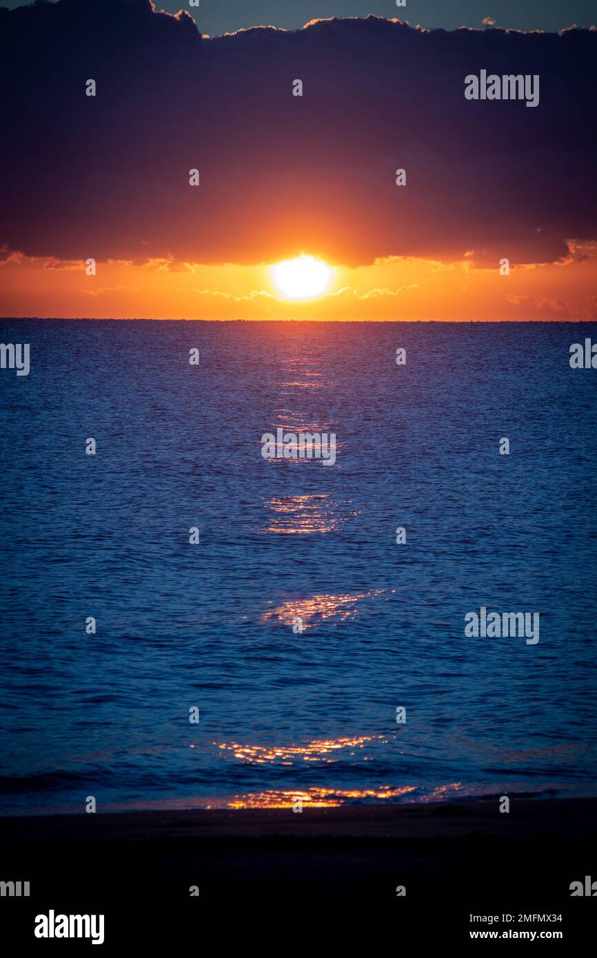 Dramatic sunrise over atlantic ocean in Hollywood Beach Florida Stock