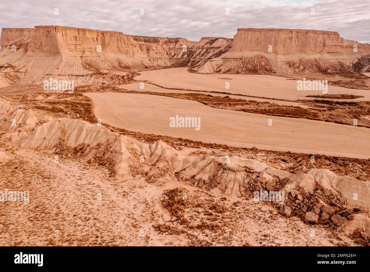 drone Aerial view of Bardenas Reales desert landscape in Spain Stock ...