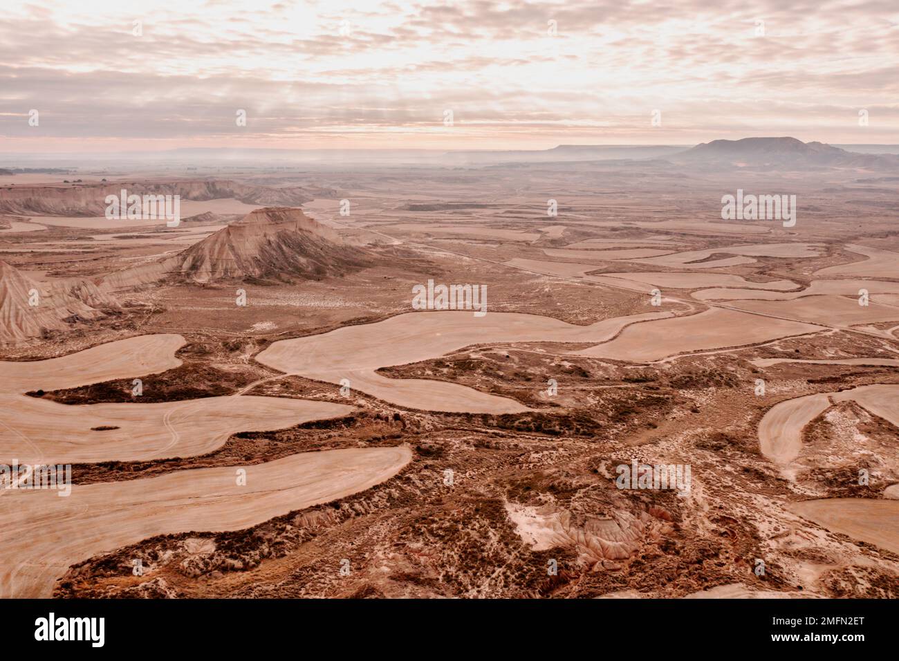 drone Aerial view of Bardenas Reales desert landscape in Spain Stock ...
