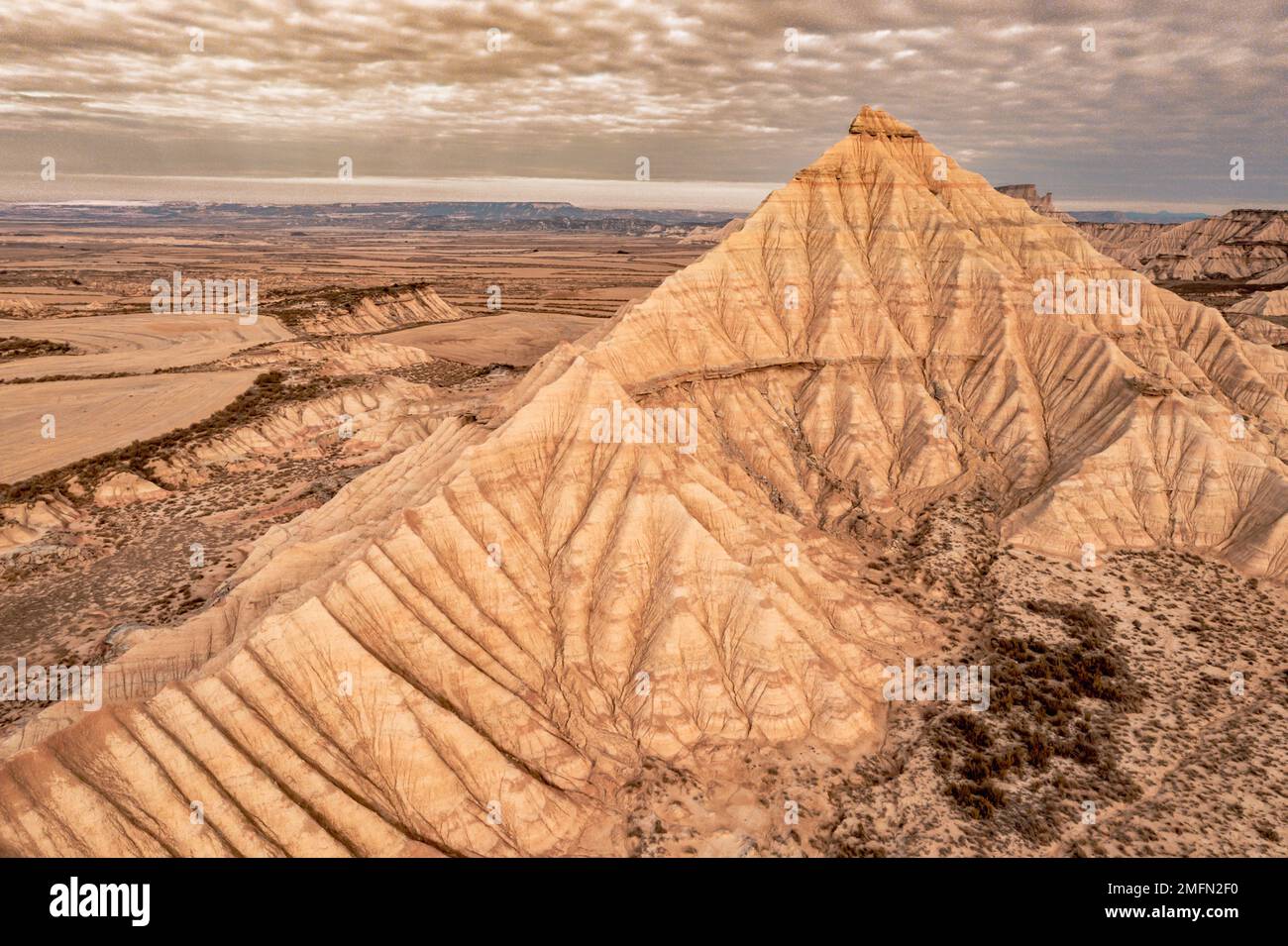 drone Aerial view of Bardenas Reales desert landscape in Spain Stock ...