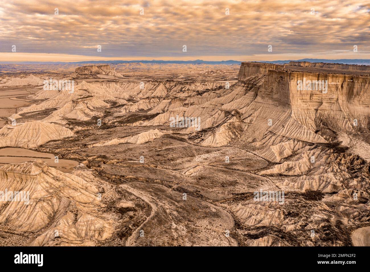 drone Aerial view of Bardenas Reales desert landscape in Spain Stock ...