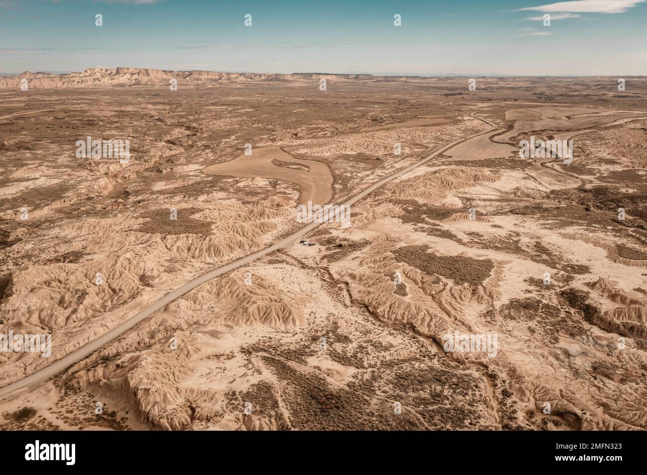drone Aerial view of Bardenas Reales desert landscape in Spain Stock ...