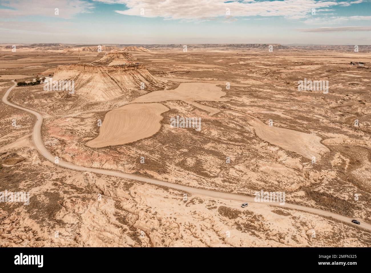 drone Aerial view of Bardenas Reales desert landscape in Spain Stock ...