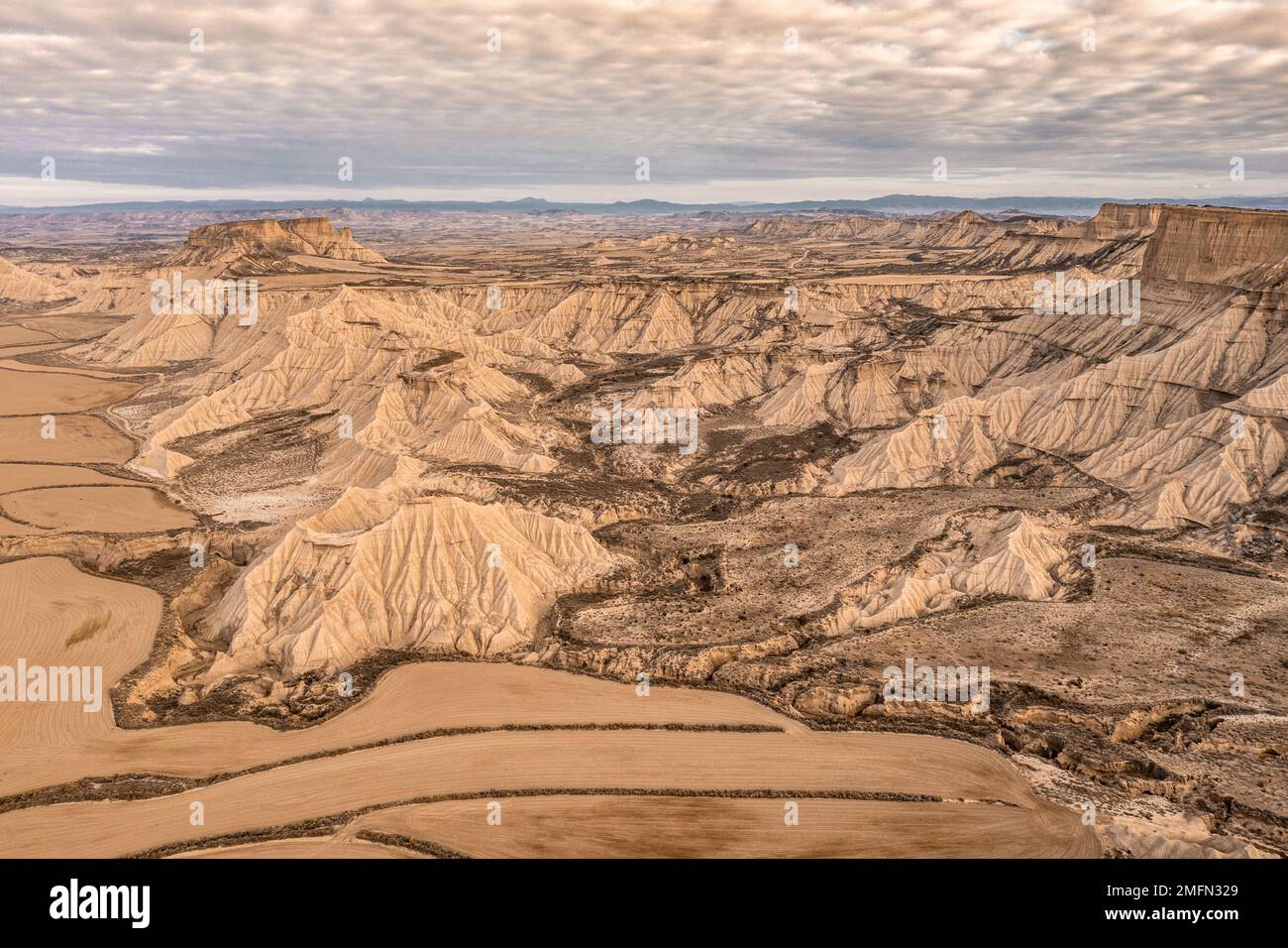 drone Aerial view of Bardenas Reales desert landscape in Spain Stock ...