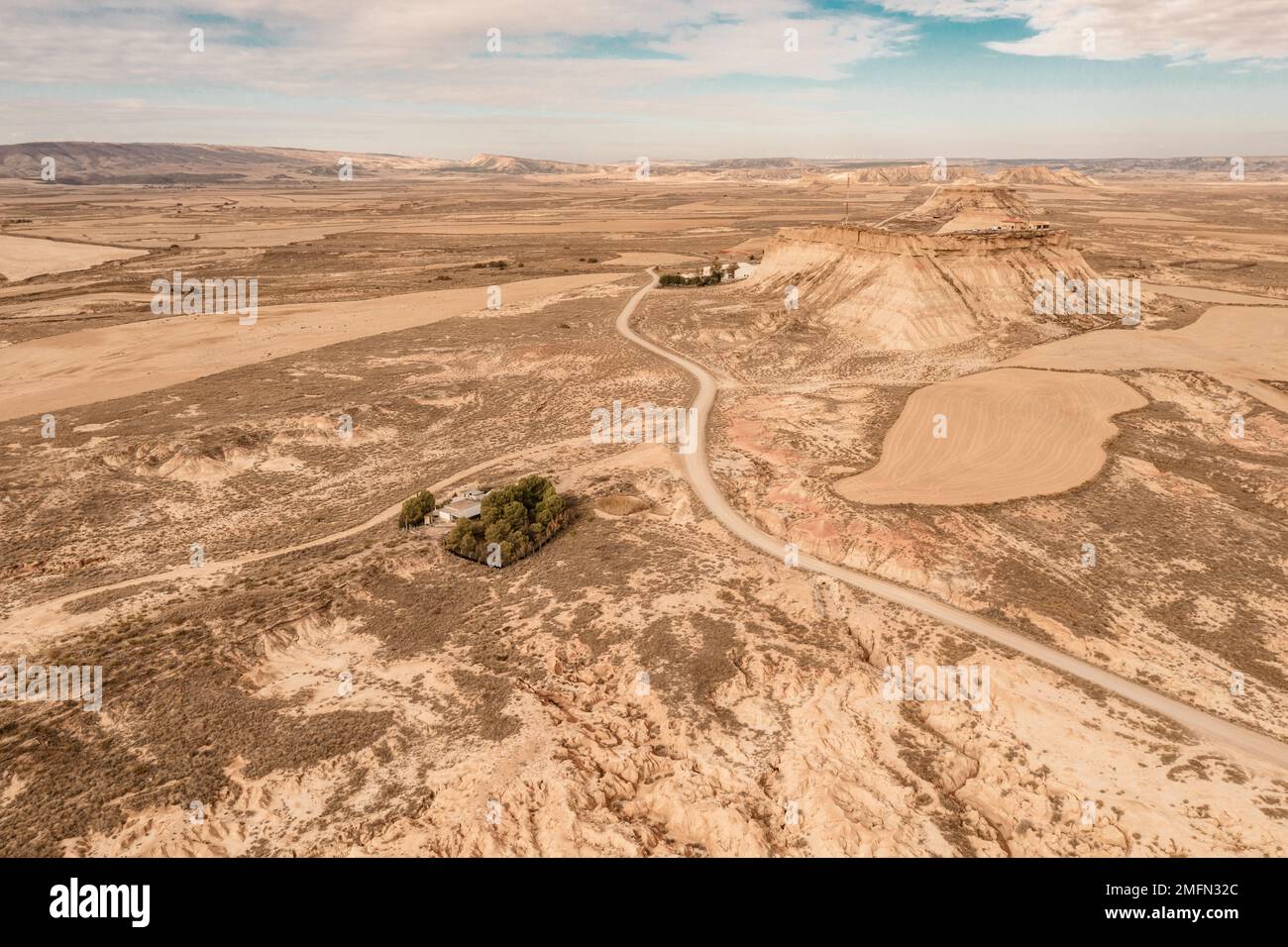 drone Aerial view of Bardenas Reales desert landscape in Spain Stock ...