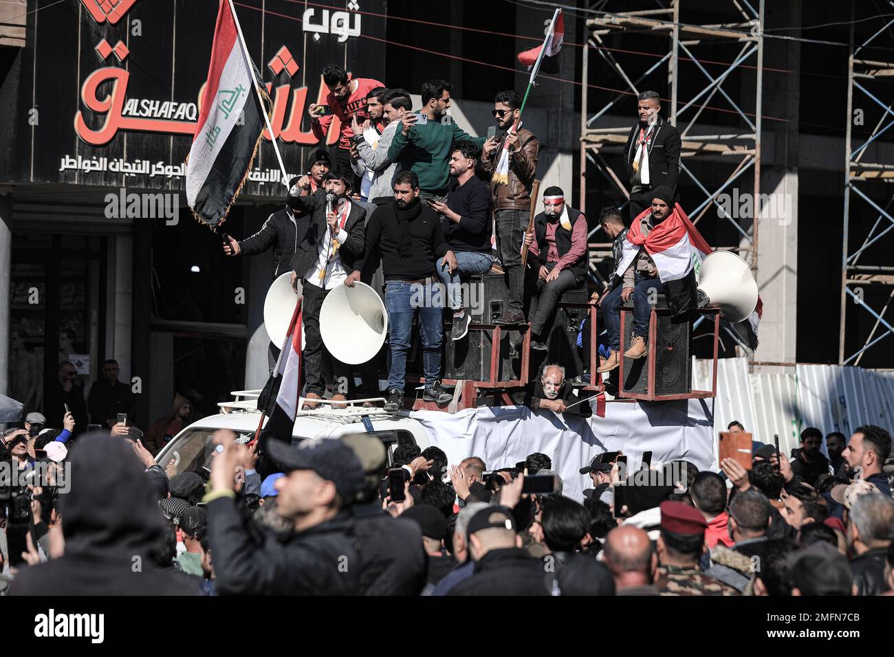 Baghdad, Iraq. 25th Jan, 2023. Iraqi demonstrates take part in a