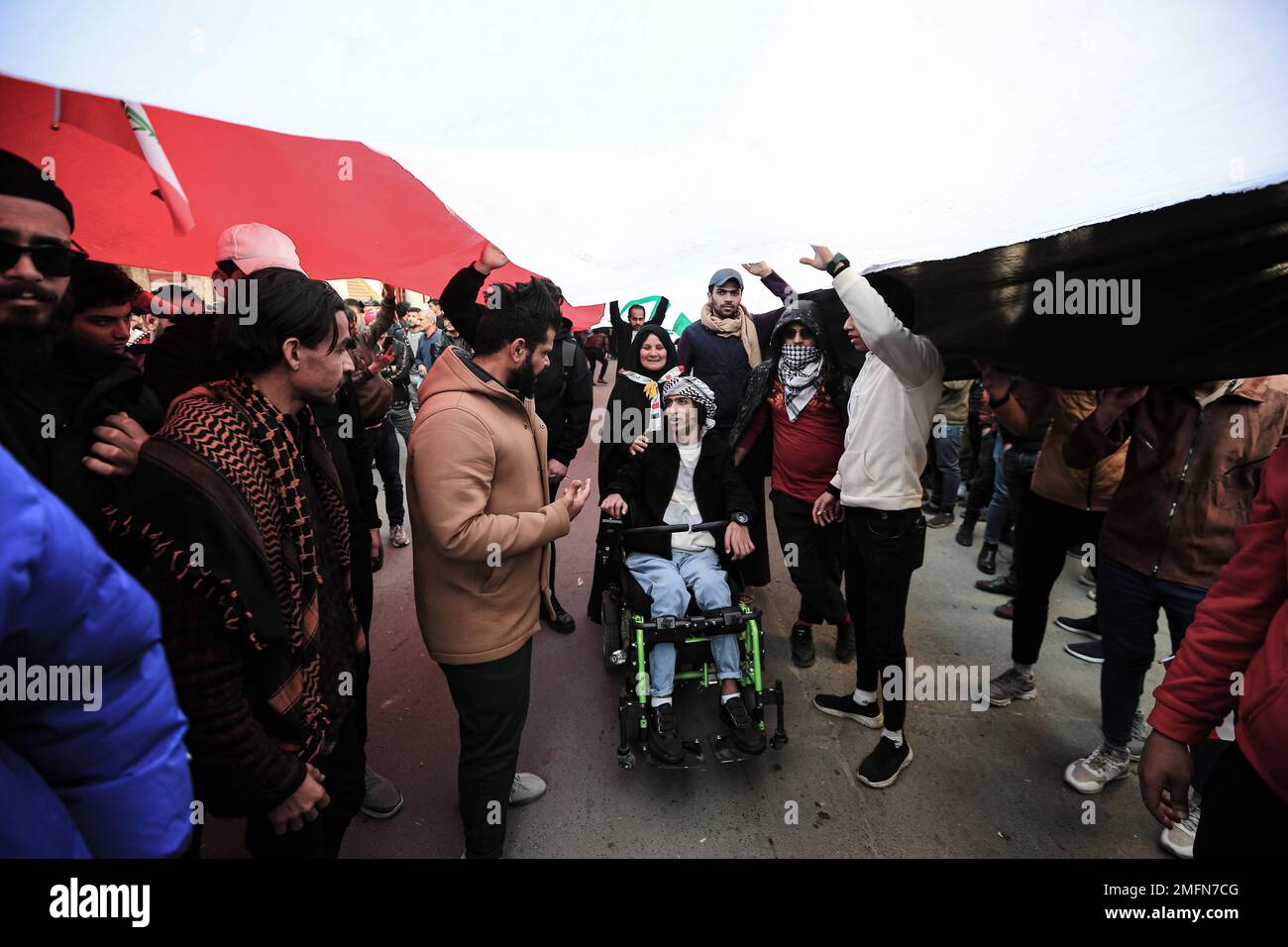Baghdad, Iraq. 25th Jan, 2023. Iraqi demonstrates take part in a