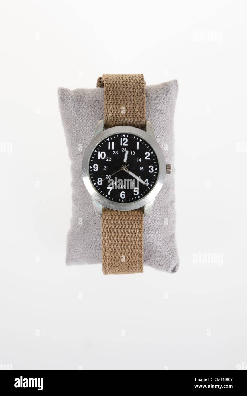 Vintage man clock watch united states army 1970 on white background