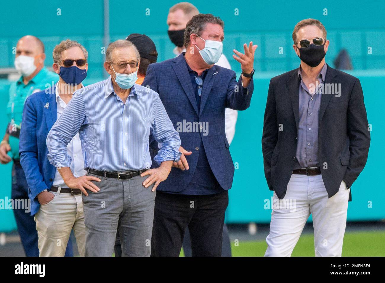 From left, Miami Dolphins Chairman of the Board/Managing General Partner  Stephen Ross, Miami Dolphins Special Advisor to the Vice Chairman,  President and CEO Dan Marino, Miami Dolphins Vice Chairman, President and  Chief