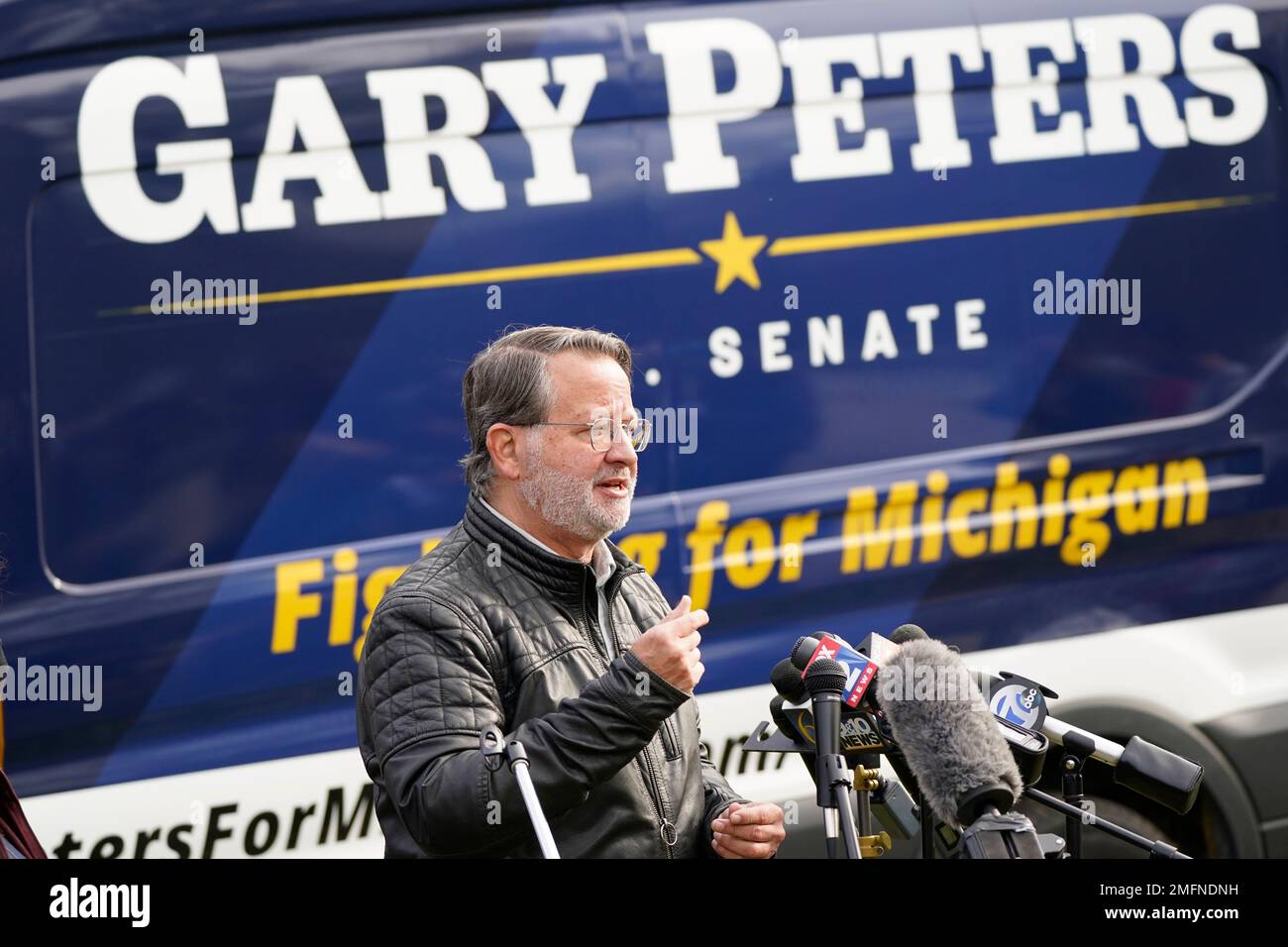 Sen. Gary Peters, DMich., addresses the media, Thursday, Nov. 5, 2020