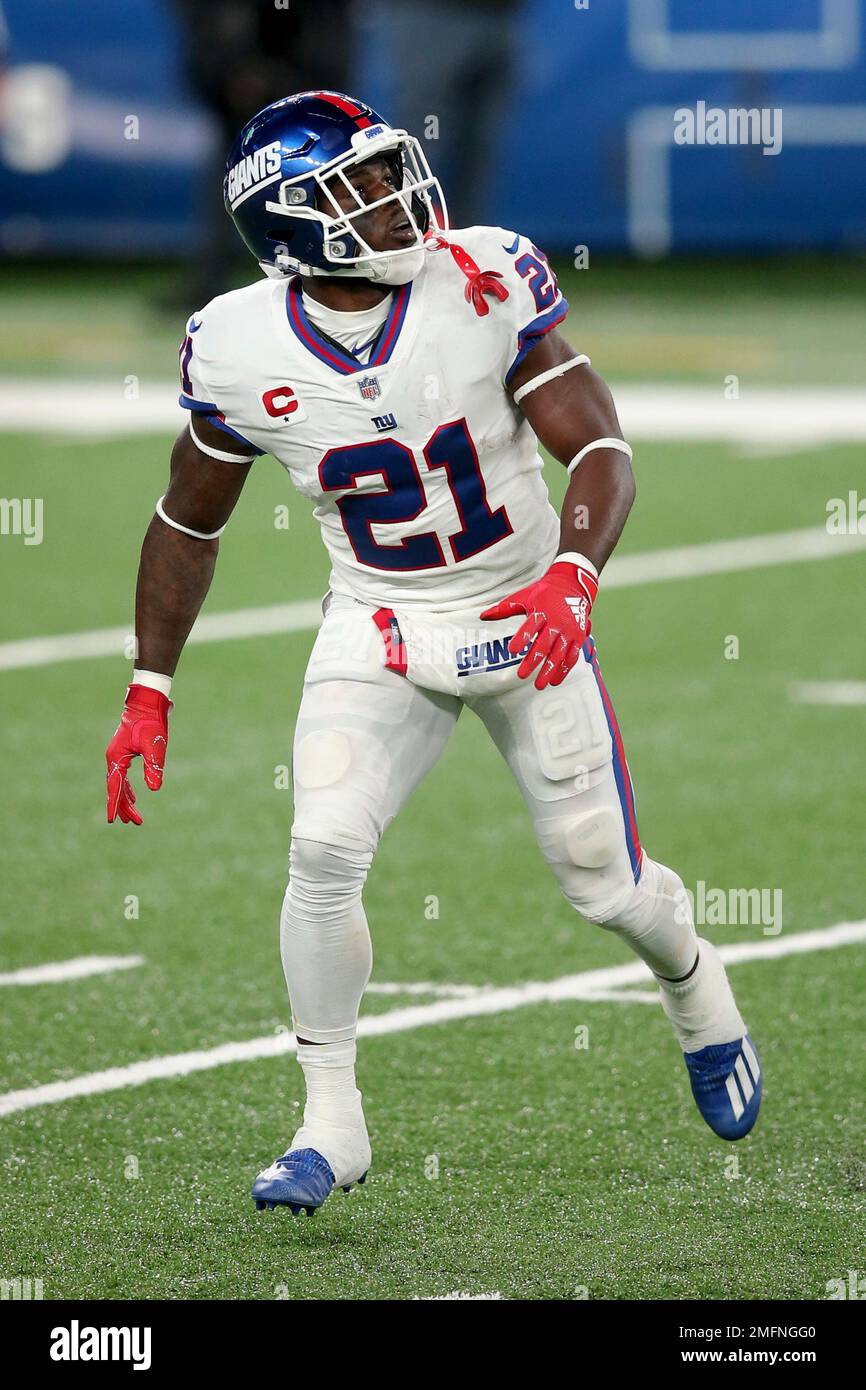 August 16, 2019, New York Giants free safety Jabrill Peppers (21) looks on  during the NFL preseason game between the Chicago Bears and the New York  Giants at MetLife Stadium in East