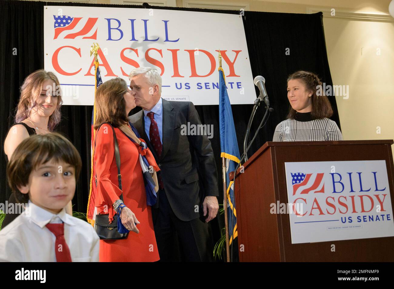 Sen. Bill Cassidy, R-La., kiss his wife Laura Cassidy next to his ...