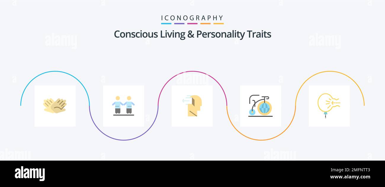 Concious Living And Personality Traits Flat 5 Icon Pack Including