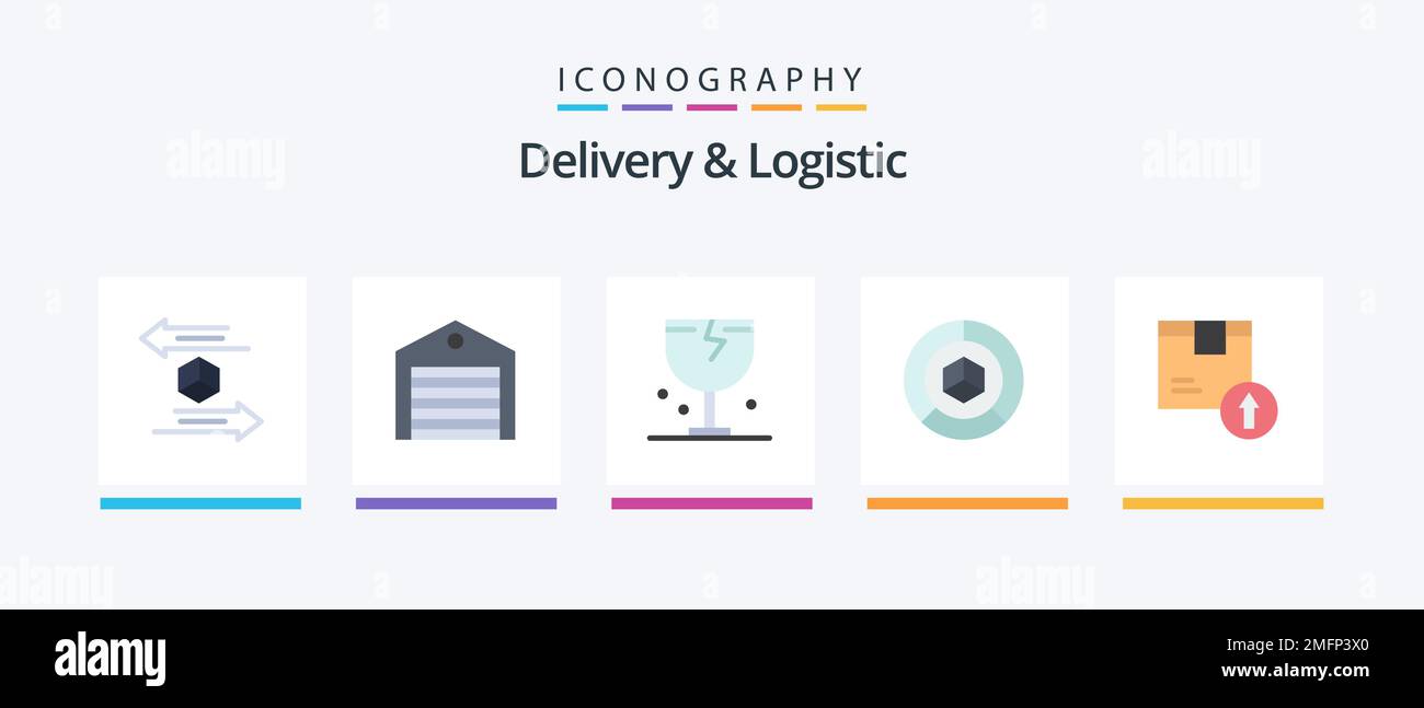 Delivery And Logistic Flat 5 Icon Pack Including graph. analysis. package. shipping. fragile. Creative Icons Design Stock Vector