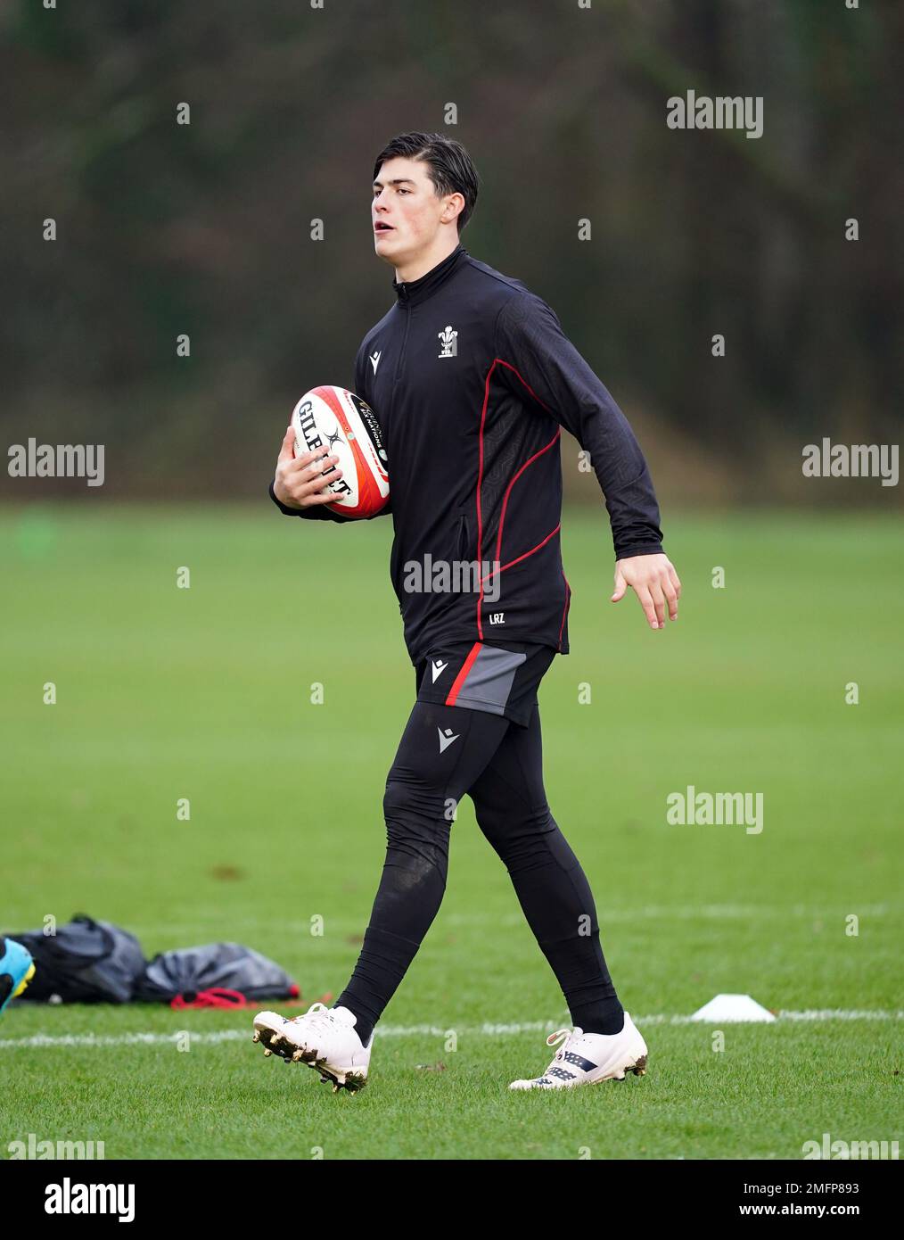 Wales' Louis Rees-Zammit during a training session at the Vale Resort ...