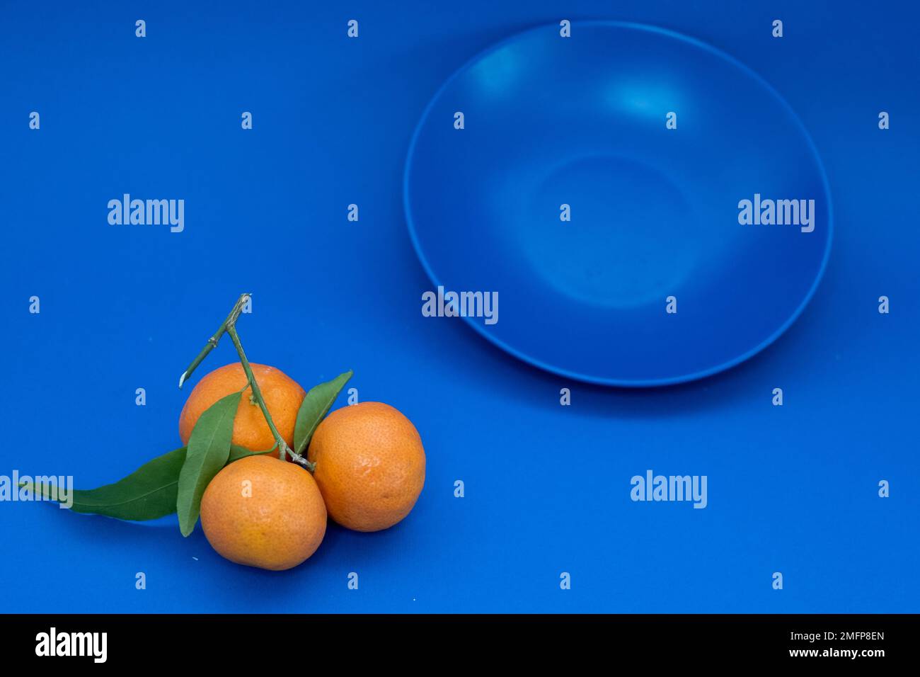 Fresh tangerines on a blue background  Stock Photo