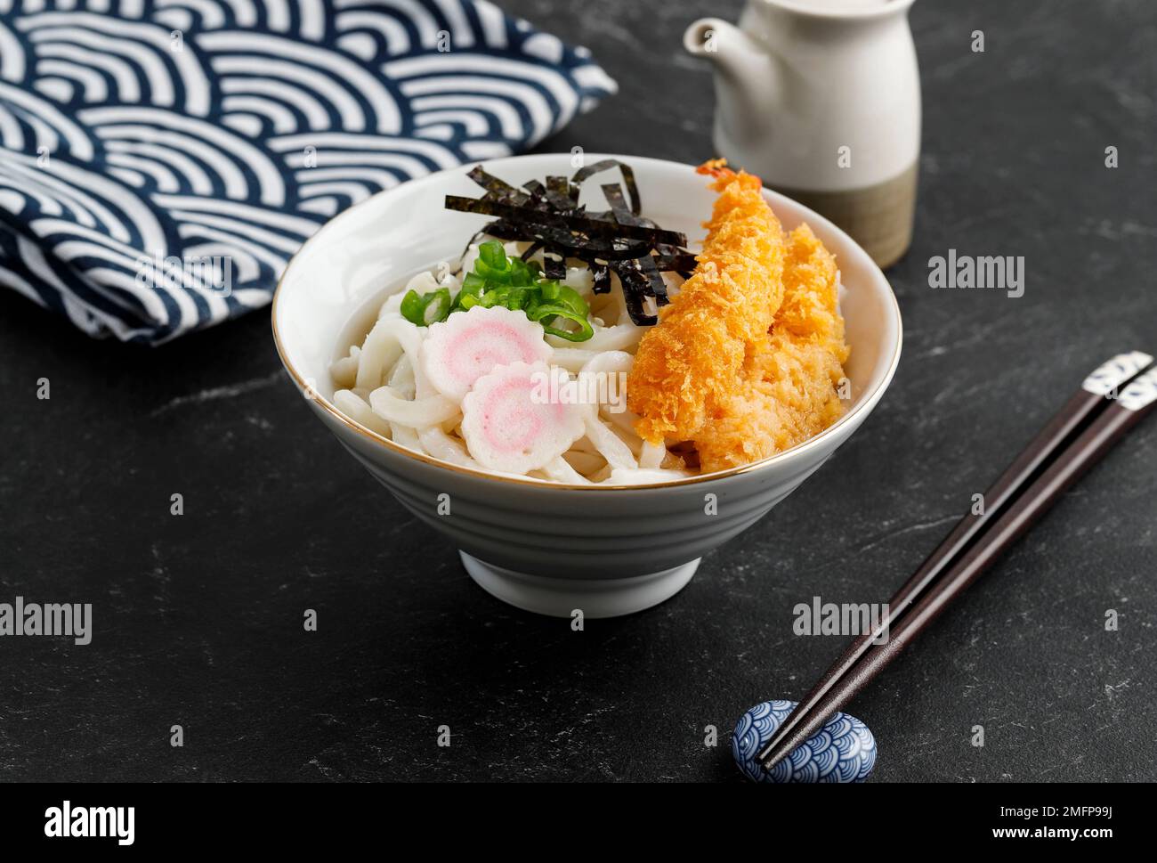 Japanese Cuisine Delicious Tempura Prawn Shrimp Udon Noodles Stock