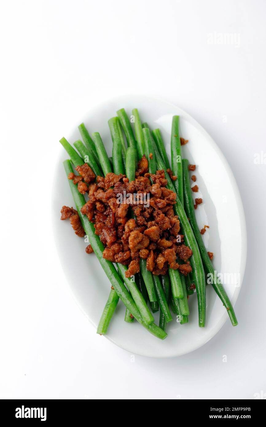 Stir Fried String Bean, French Bean with Minced Beef. Gan Bian Dou Jiao