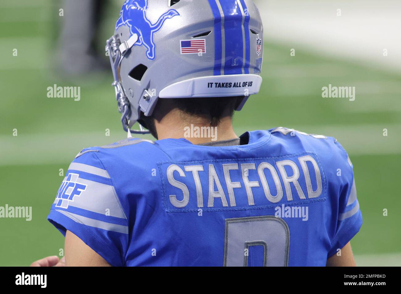 Detroit Lions quarterback Matthew Stafford is seen during pregame of an NFL football game