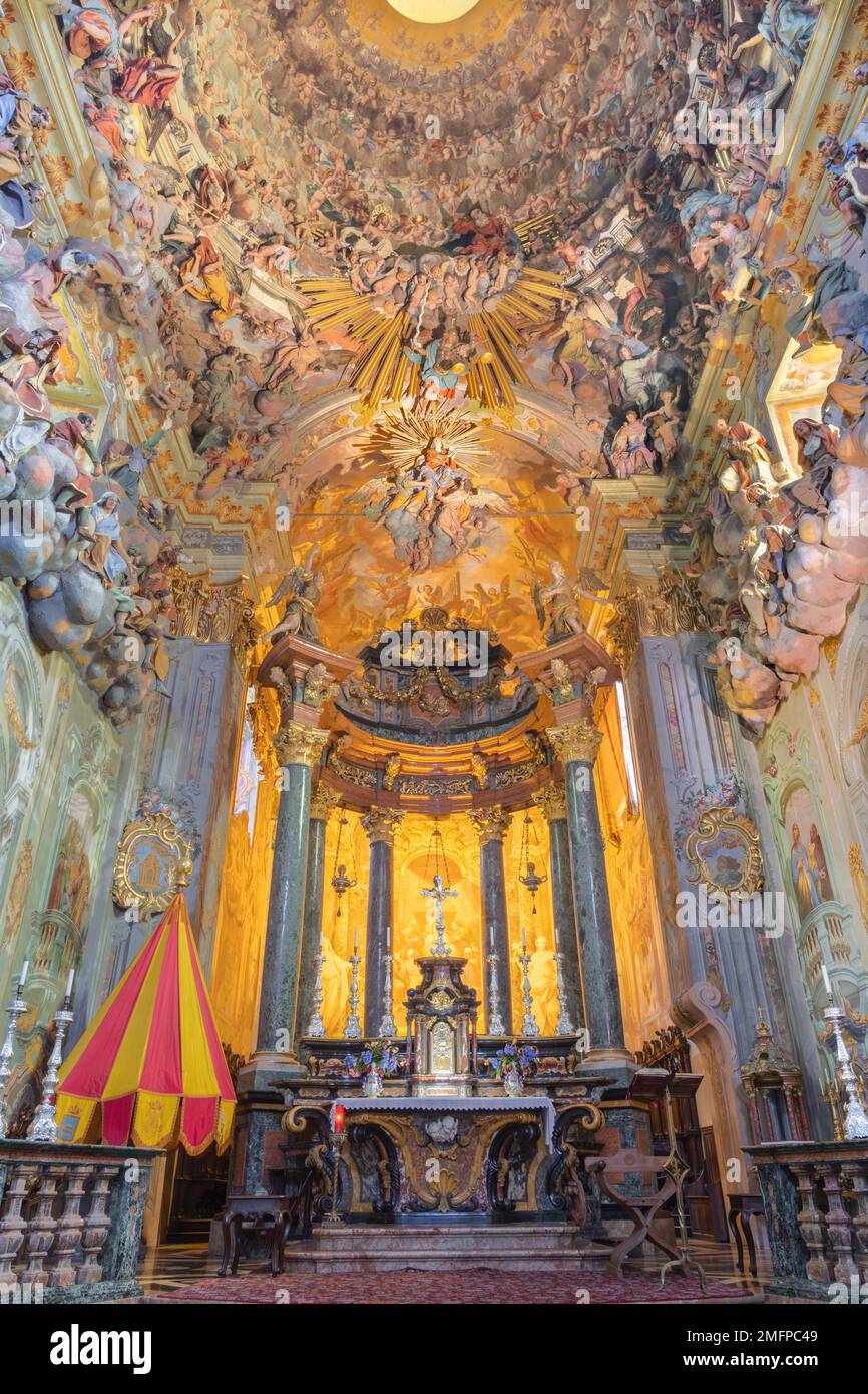 VARALLO, ITALY - JULY 17, 2022: The baroque presbyter in the church Basilica del Sacro Monte. Stock Photo