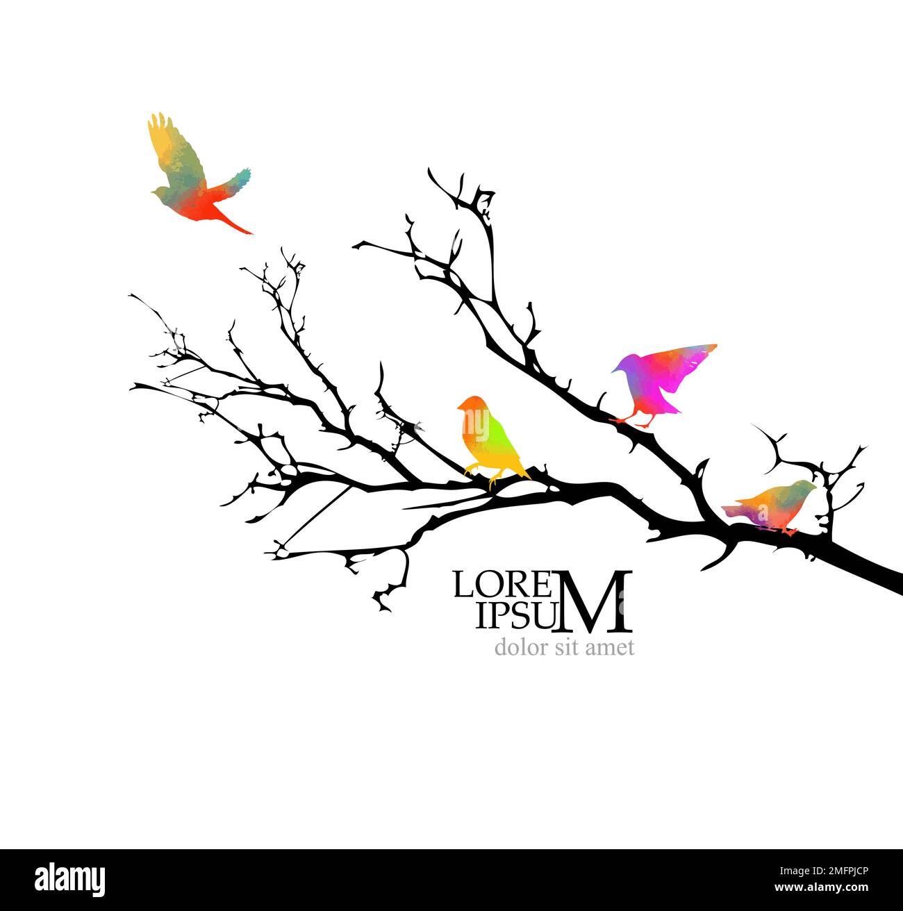 colored birds on a branch. Vector illustration Stock Vector Image & Art ...