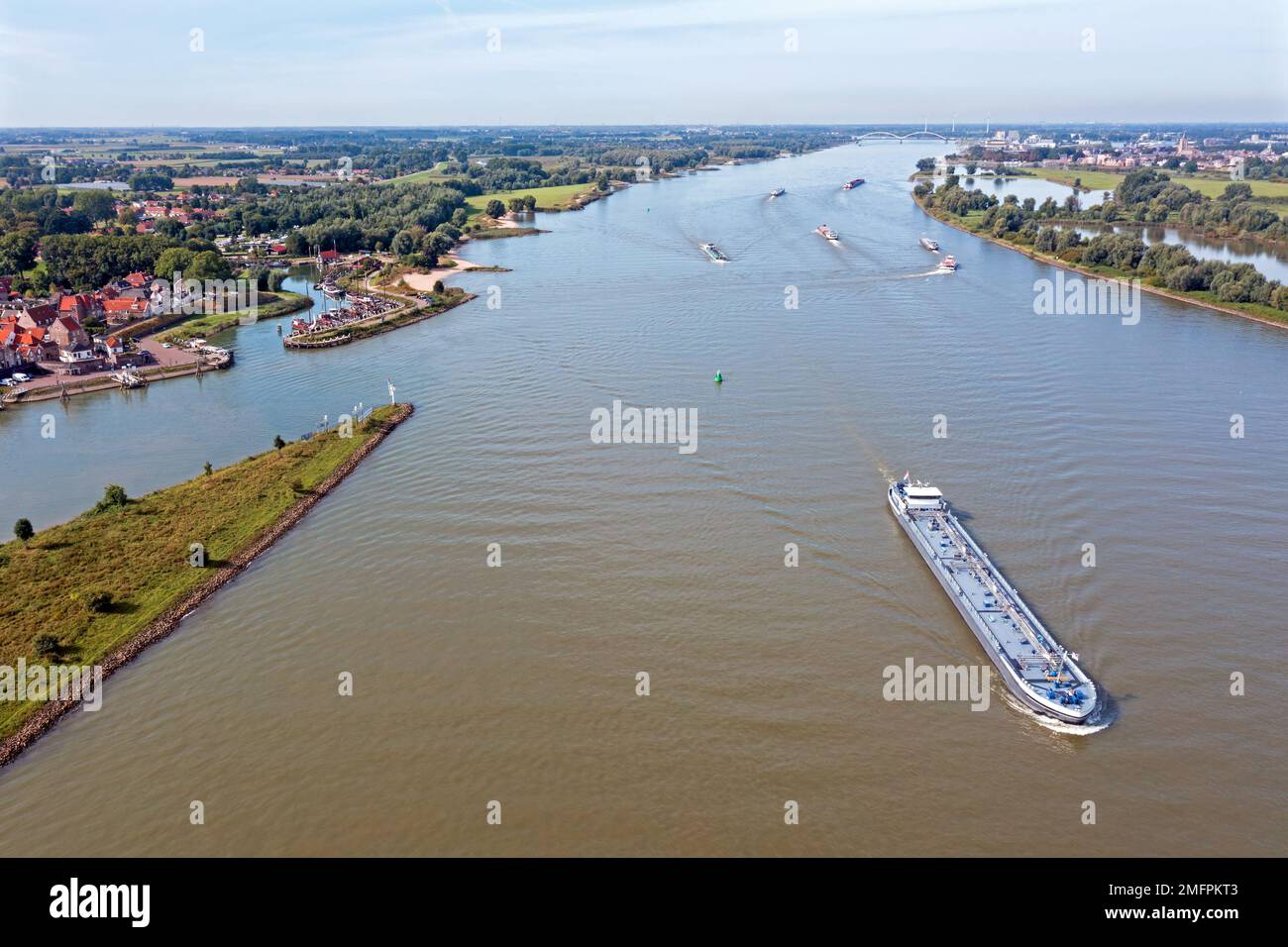 Aerial from shipping on the river Merwede near Gorinchem in the Netherlands Stock Photo
