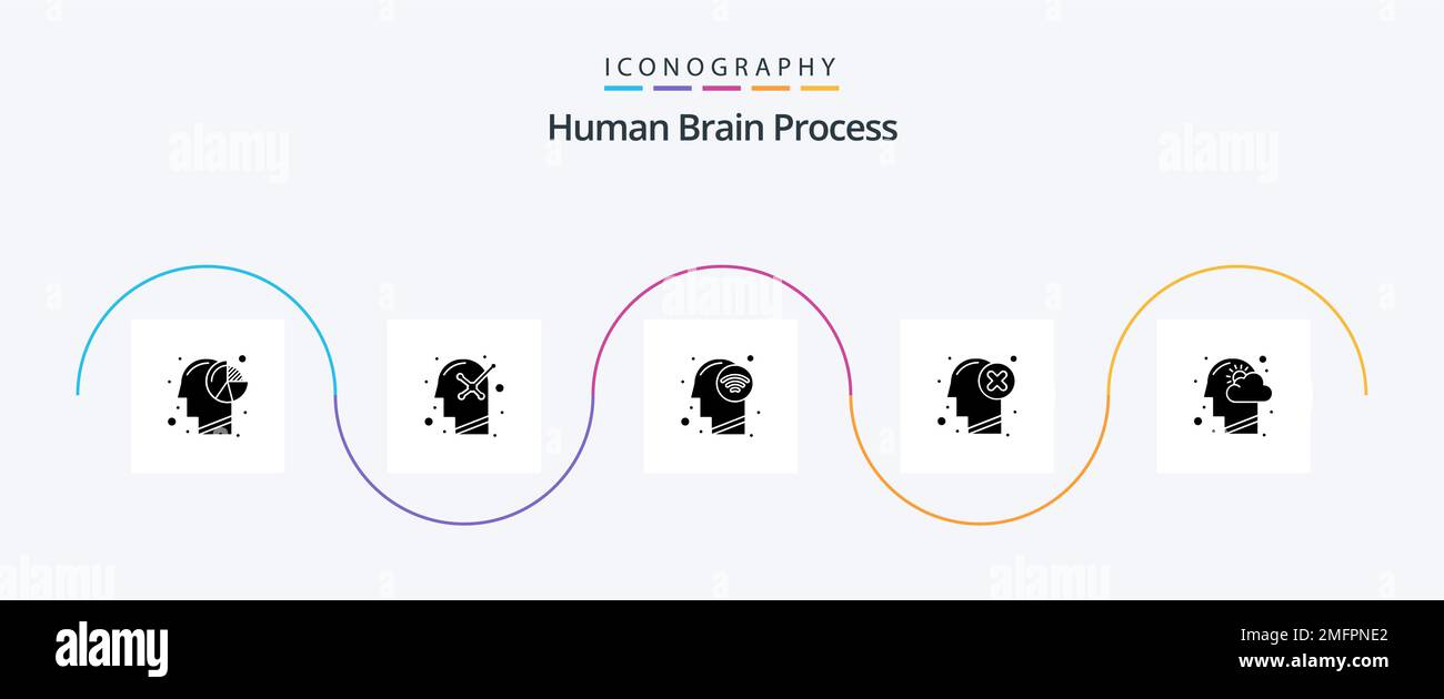 Human Brain Process Glyph 5 Icon Pack Including mark. head. human mind