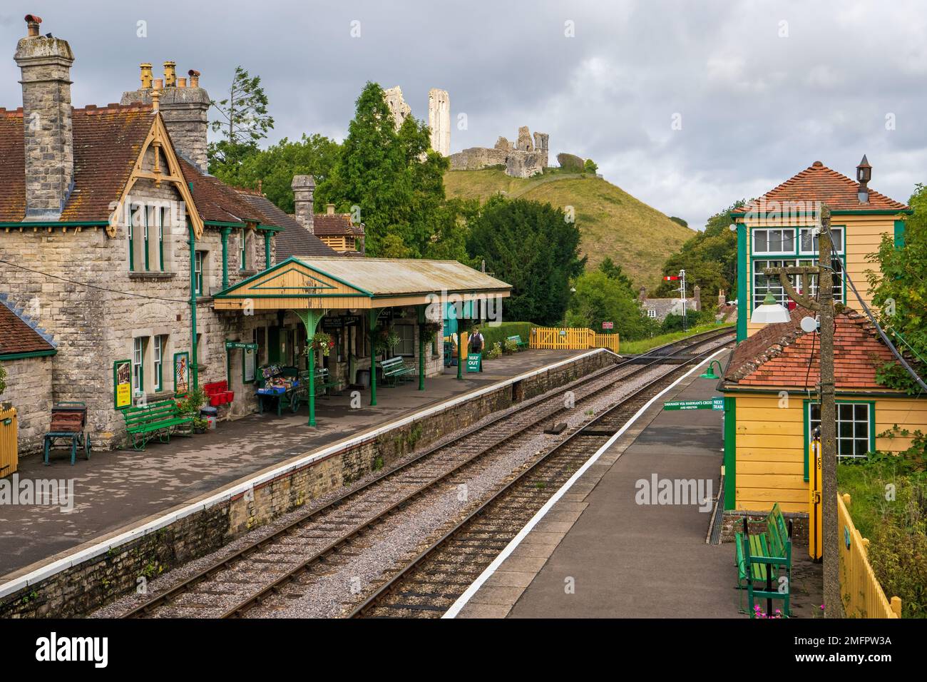 Corfe Castle railway station,  Corfe, Isle of Purbeck, Dorset, England, Uk Stock Photo
