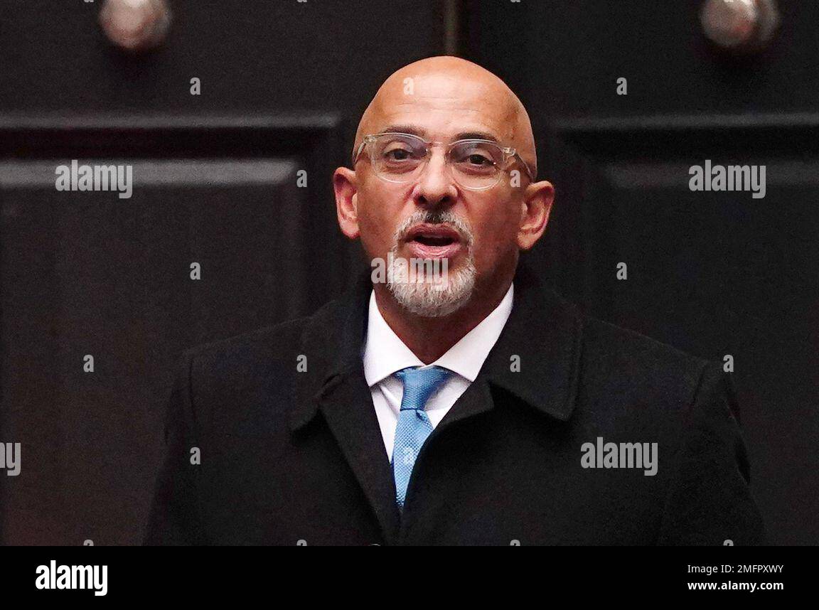 Former chancellor Nadhim Zahawi leaves the Conservative Party head office in Westminster, central London. Mr Zahawi is set to face an ethics inquiry into his tax affairs - as allegations against the Conservative Party chairman piled pressure on Prime Minister Rishi Sunak, who has ordered an investigation but resisted calls to sack the former chancellor over the multimillion-pound tax dispute he resolved by paying a penalty. Picture date: Wednesday January 25, 2023. Stock Photo
