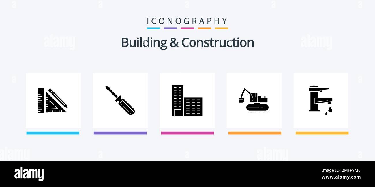 Building And Construction Glyph 5 Icon Pack Including truck