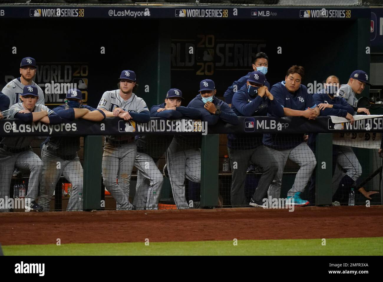 Members of the Tampa Bay Rays watch during their 3-1 loss in the baseball  World