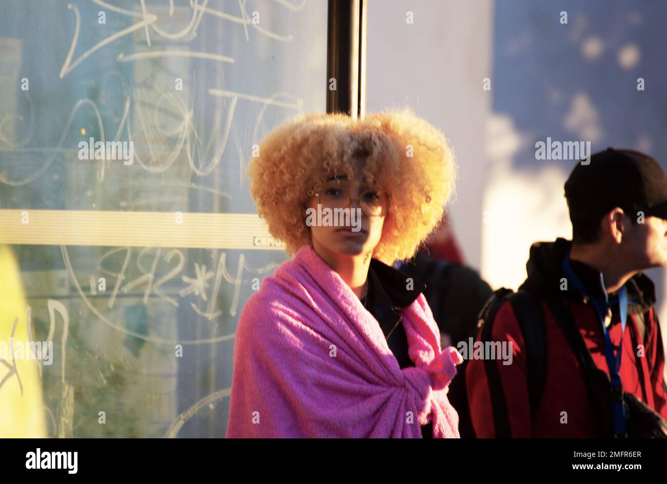 woman with short curly hair Stock Photo