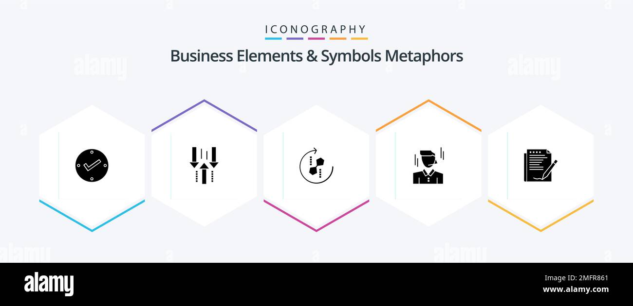 Business Elements And Symbols Metaphors 25 Glyph icon pack including man. manager. download. businessman. puzzle Stock Vector