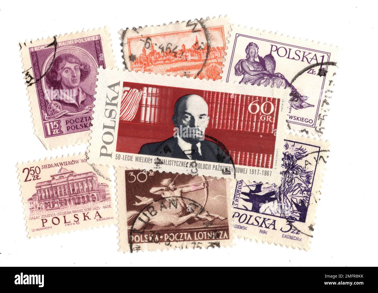 Vintage postage stamps from Poland on a white background Stock Photo