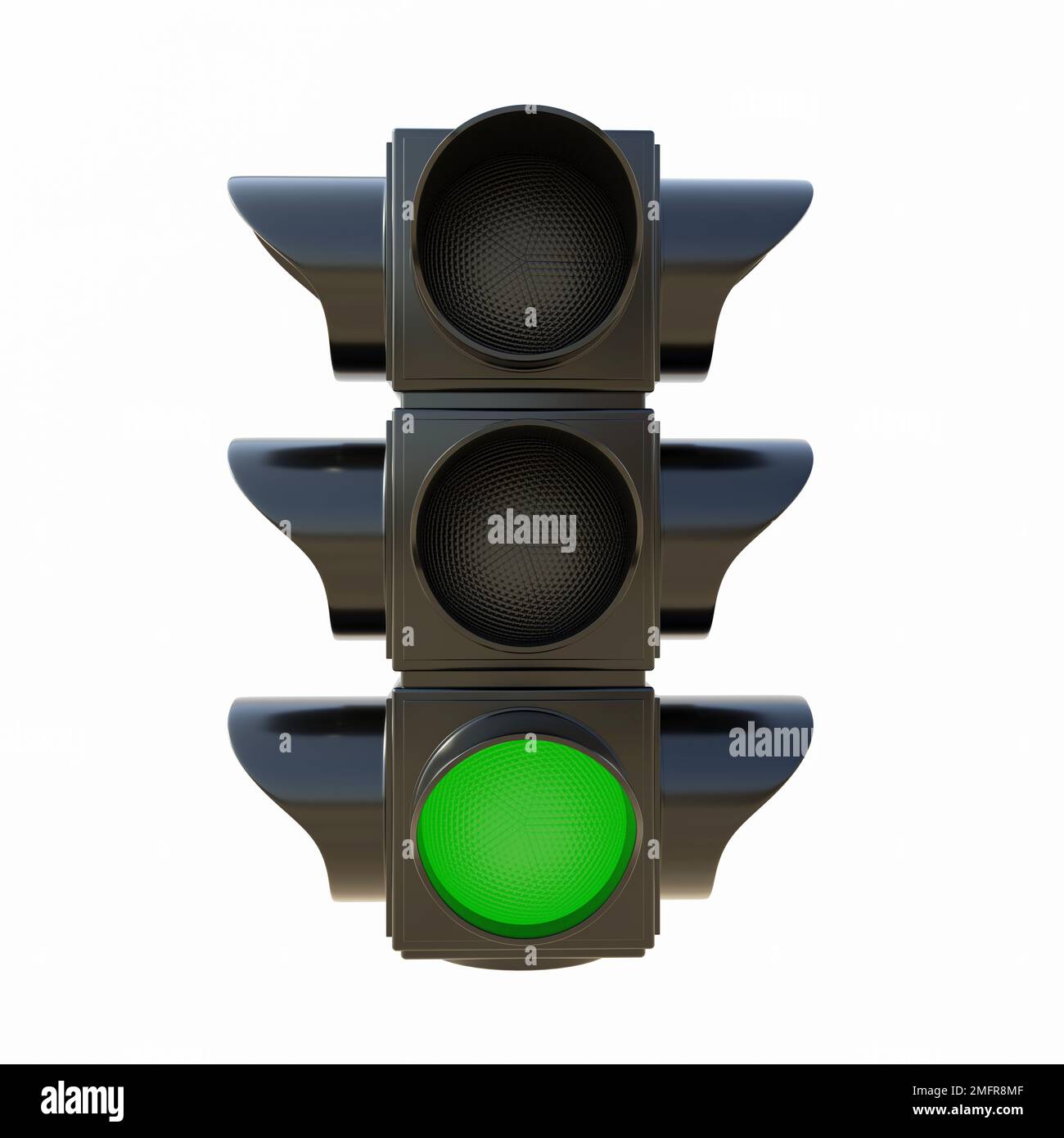 Safety travel on road concept. Traffic Light isolated cutout on white background. Semaphore with green go signal for driver, free passage. 3d render Stock Photo