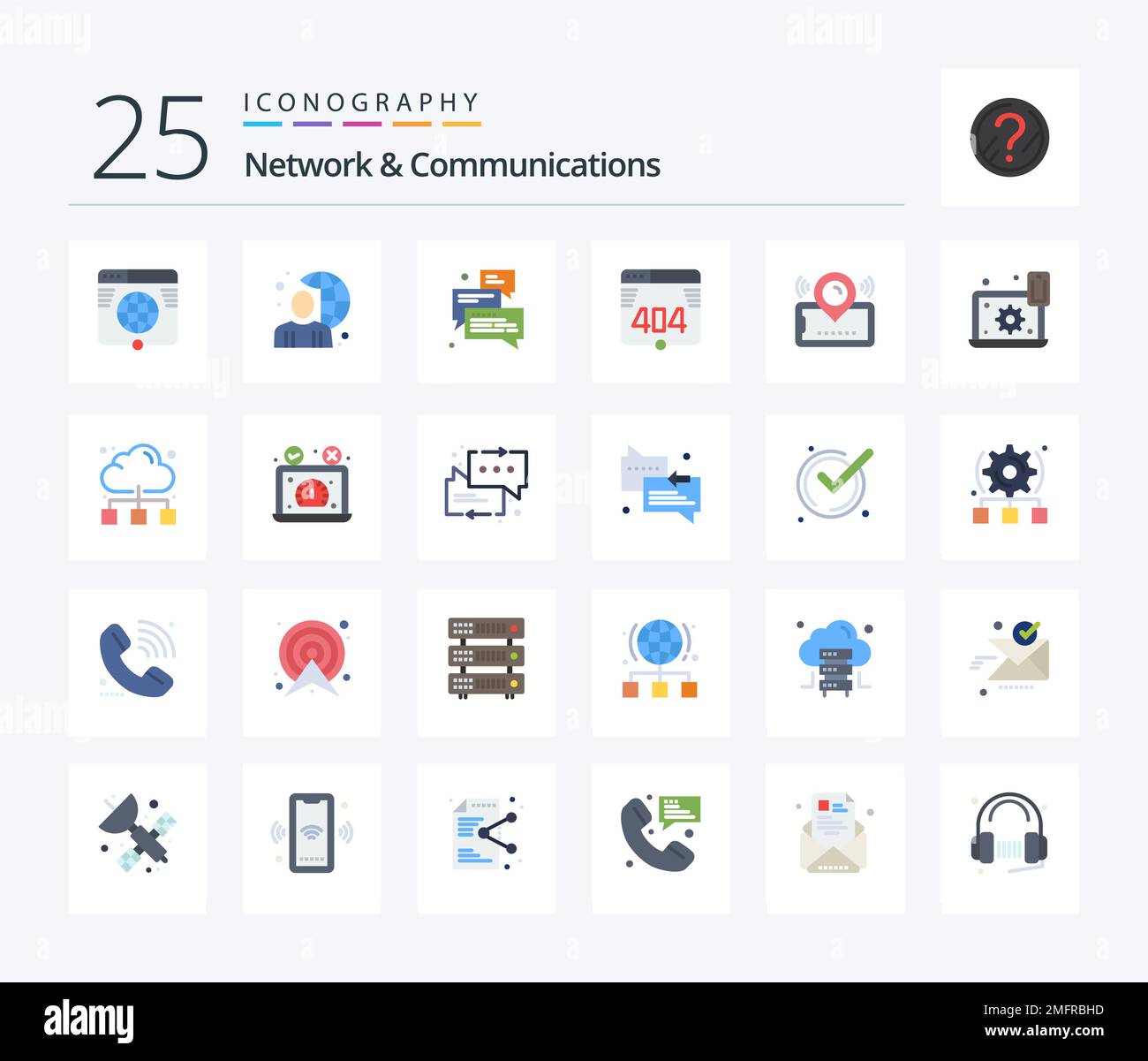 Network And Communications 25 Flat Color icon pack including web. computer. male. arrow. messages Stock Vector