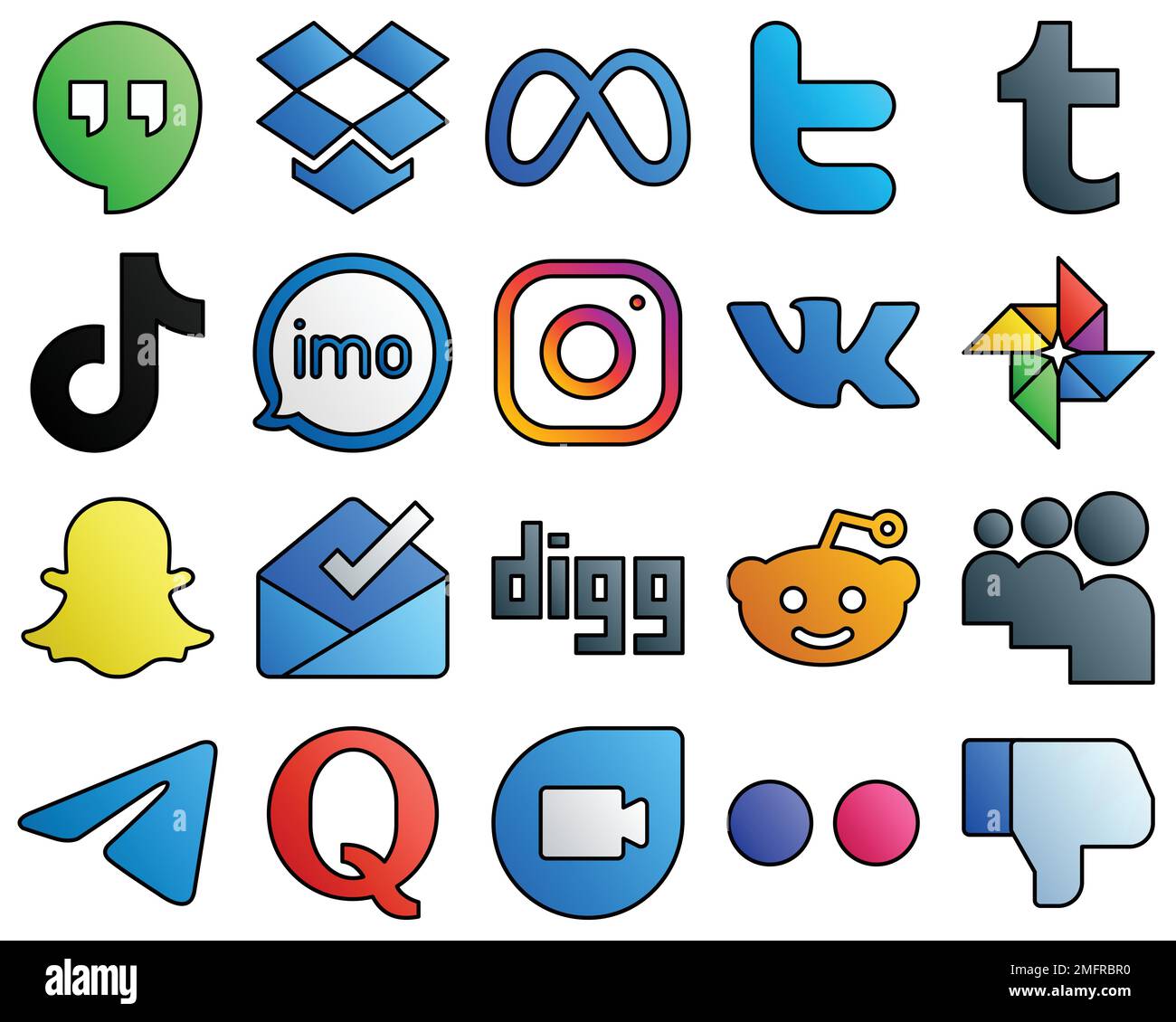 20 Innovative icons meta. douyin. video and imo Filled Line Style