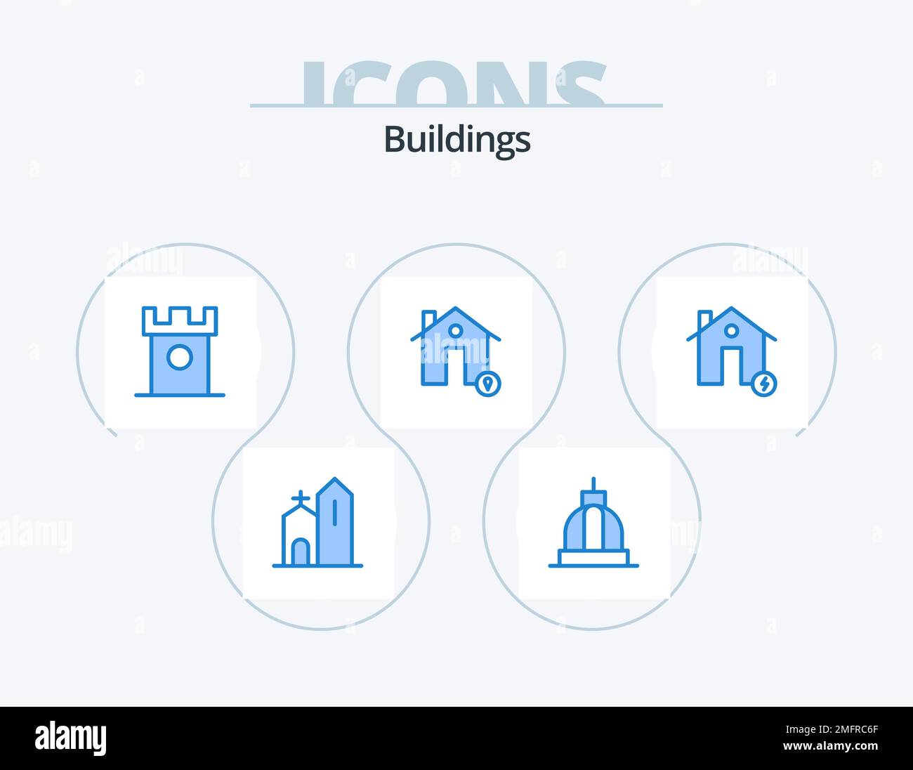 Buildings Blue Icon Pack 5 Icon Design. house. buildings. capitol. historic. dessert Stock Vector