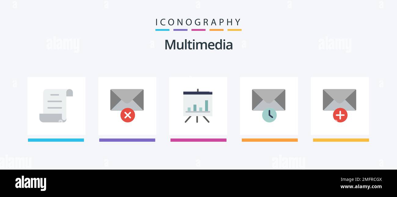 Multimedia Flat 5 Icon Pack Including . presentation. new. mail