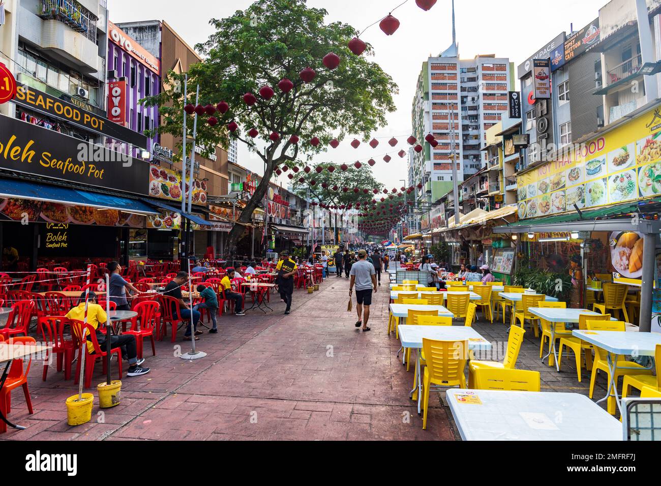 Kuala Lumpur, Malaysia - December 2022:  Jalan Alor street with restaurants and tourist near Bukit Bintang in Kuala Lumpur. Jalan Alor Stock Photo