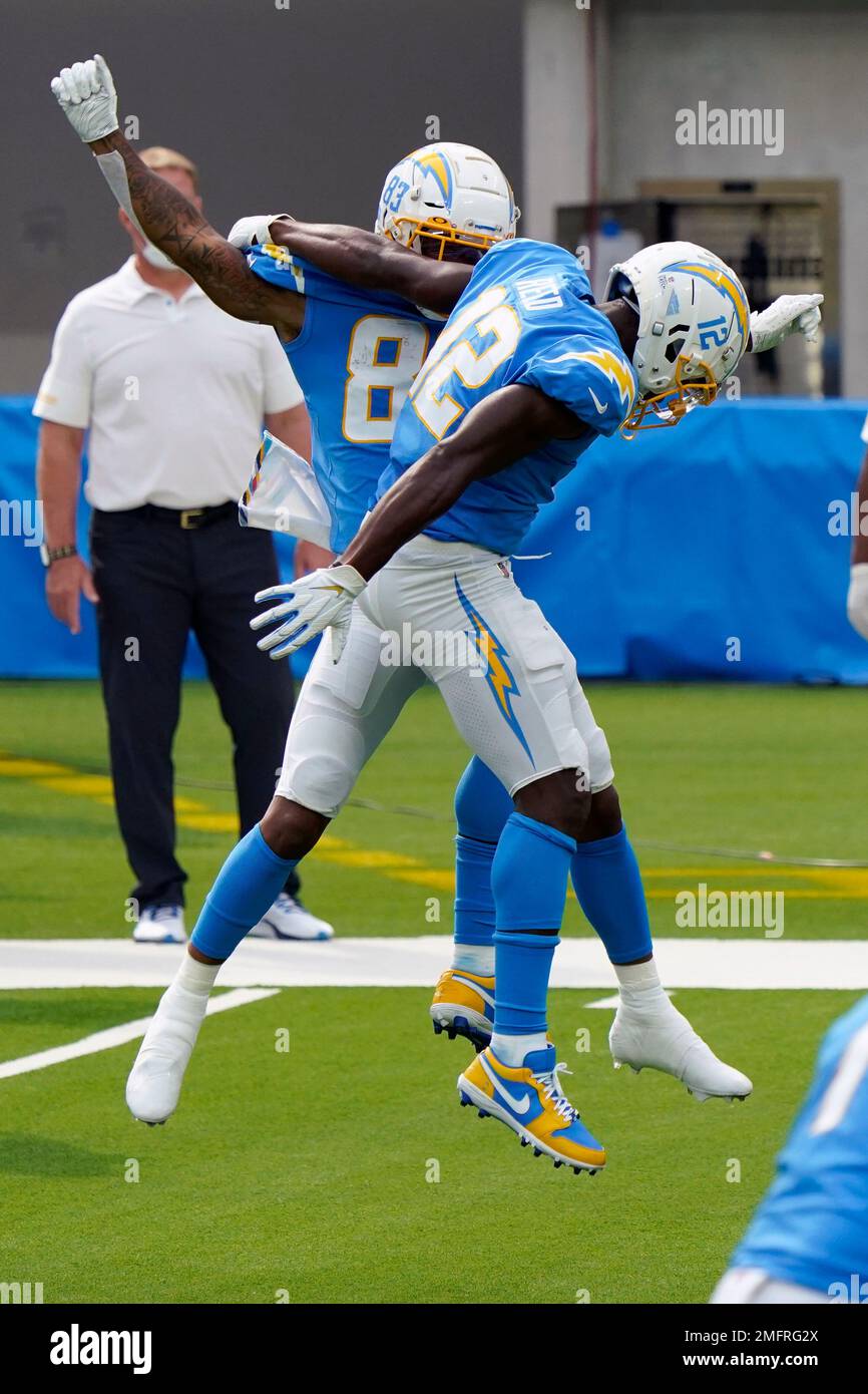 Juel Reed Nfl Los Angeles Chargers wide receiver Joe Reed, right, celebrates with ...