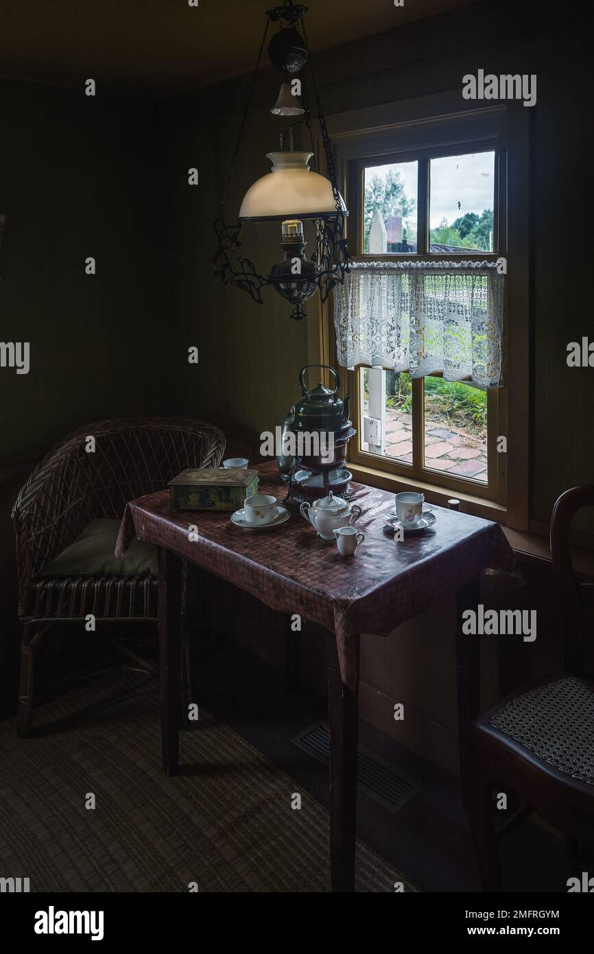 Enkhuizen, Netherlands - August 18,2021: Old Dutch interior of the middle of the last century in the house of a poor family of fishermen. Stock Photo