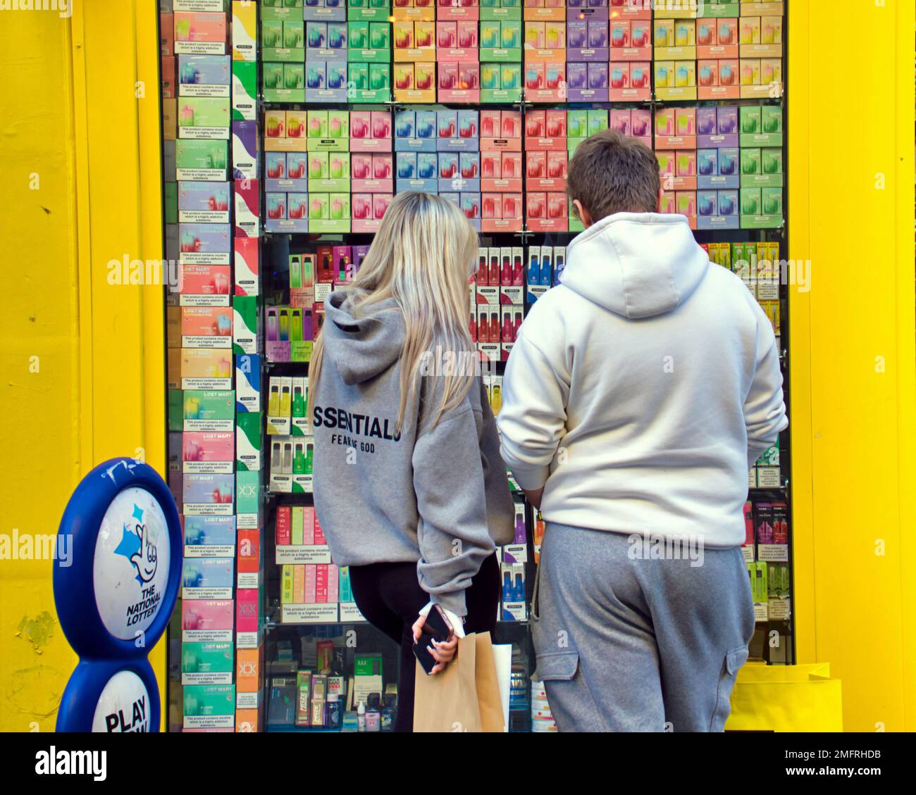 Glasgow, Scotland, UK 25th  January, 2023. Disposable vapes problem back in the news being sold to teenagers and found lying around everywhere not properly disposed of. Credit  Gerard Ferry/Alamy Live News Stock Photo